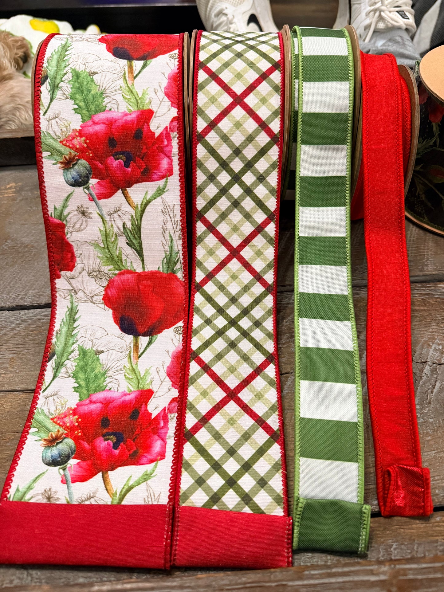 2 1/2" Wired Dupioni Ribbon | Garden Bias Plaid w/ Red Backing | 10 Yard Roll