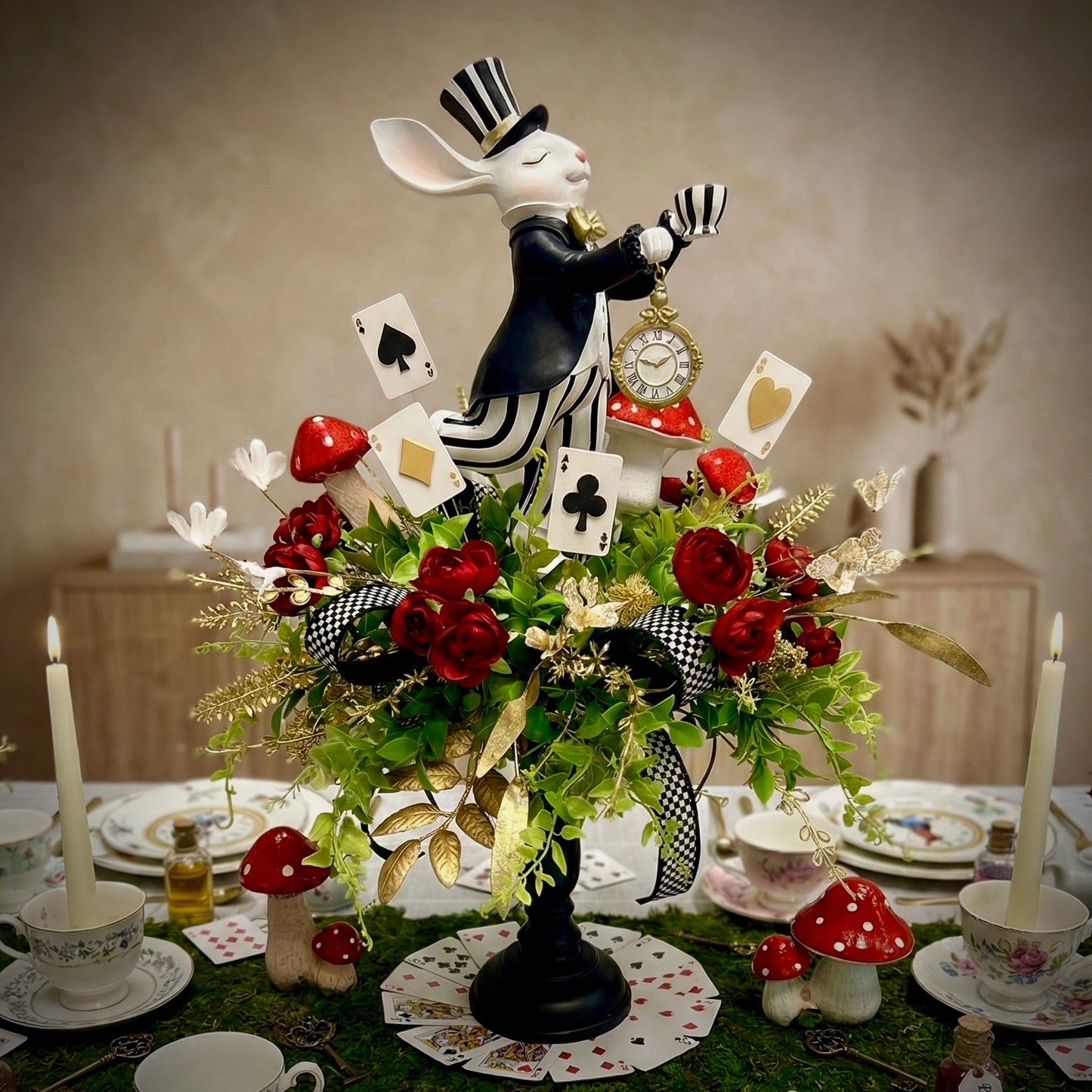 3D Printed Mini Playing Cards Set (4pc) - Alice in Wonderland & Casino Theme - Wreath Attachments & Tray Decor