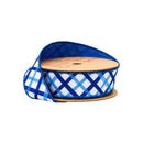 1 1/2" Wired Dupioni Ribbon | Blue and White Decorative Stripe w/ Blue Backing | 10 Yard Roll