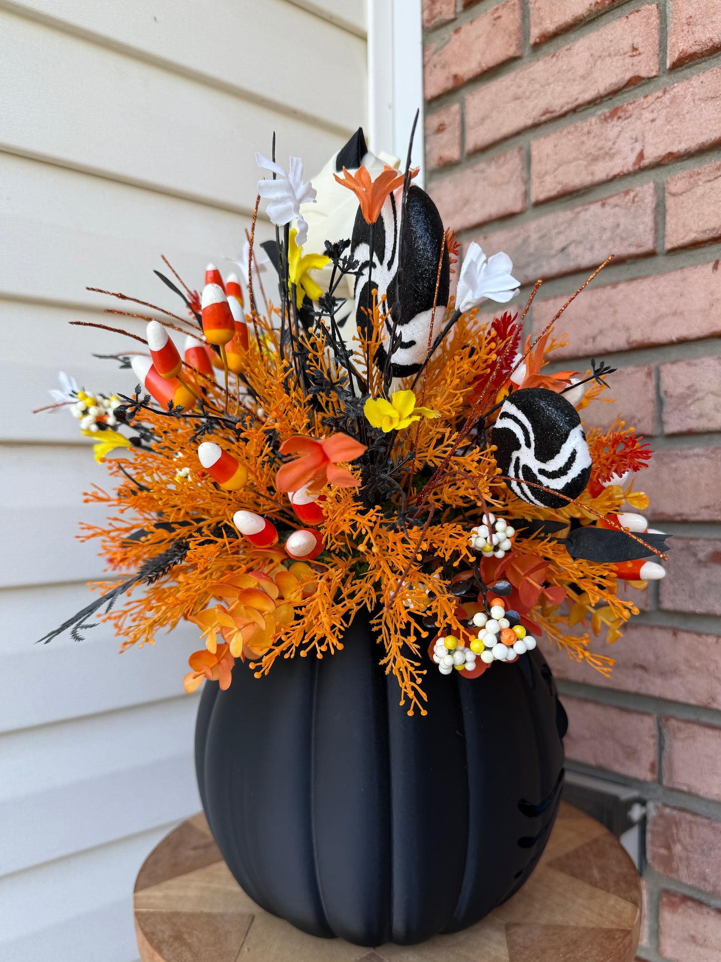 Made To Order- Light-Up 3D Printed Mummy Kitty & Candy Corn Halloween Centerpiece Arrangement