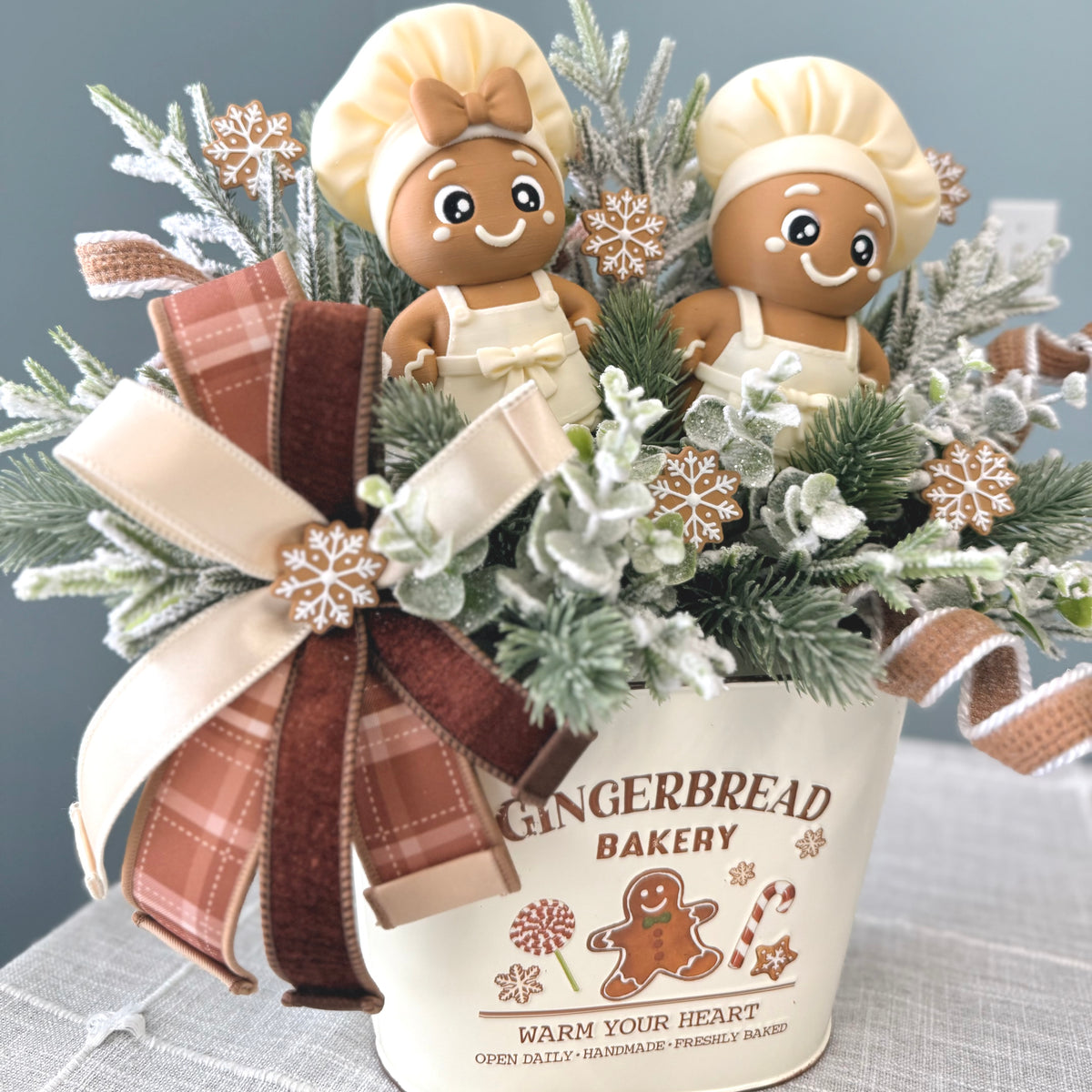 Neutral Gingerbread Bakery Arrangement with Exclusive Chef Duo | Holiday Table Centerpiece