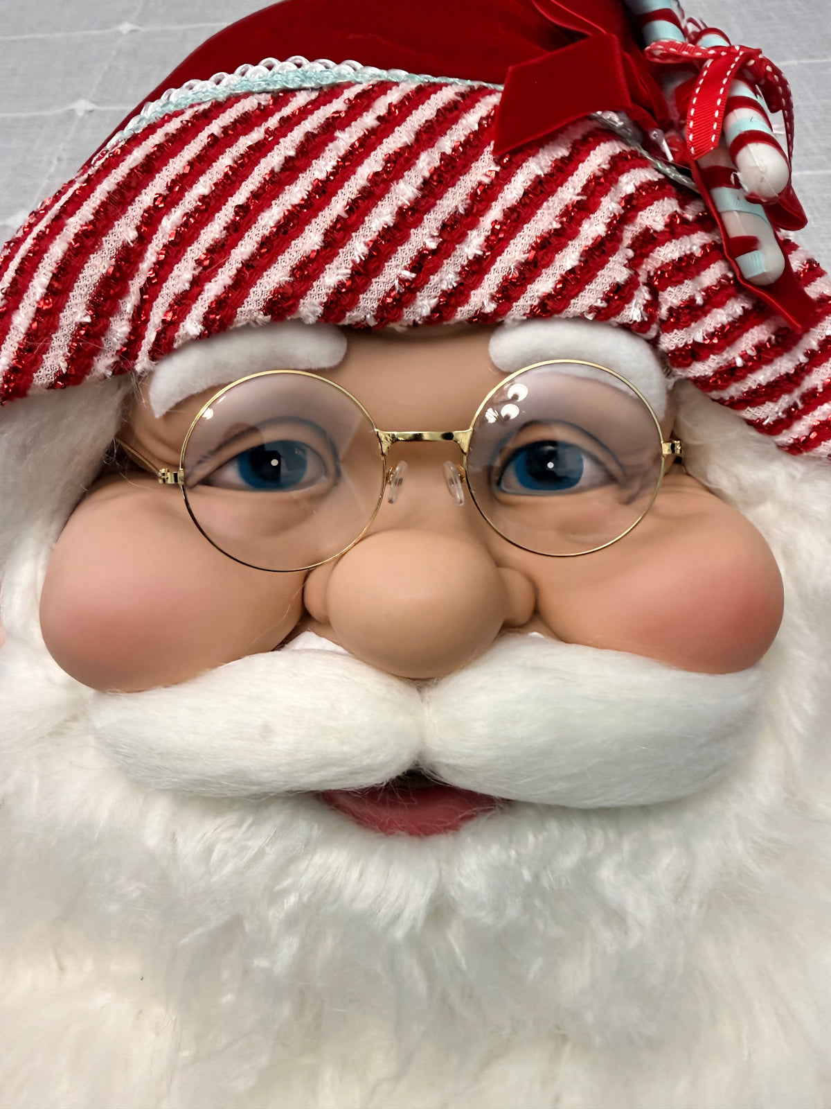 Regency 24" Peppermint Santa Face Wall Decor with Velvet & Candy Accents
