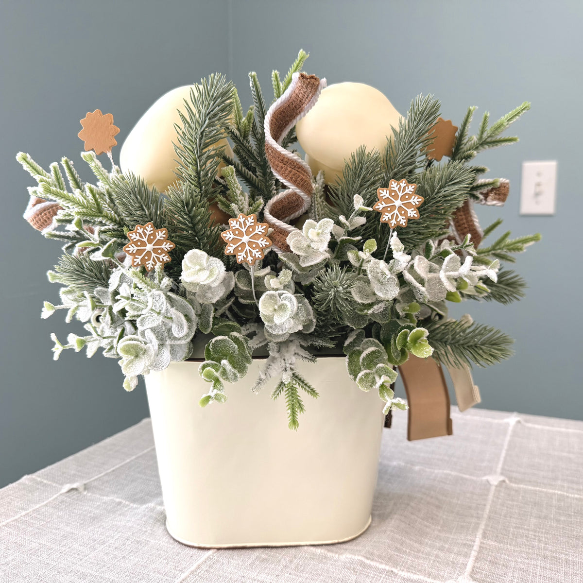 Neutral Gingerbread Bakery Arrangement with Exclusive Chef Duo | Holiday Table Centerpiece