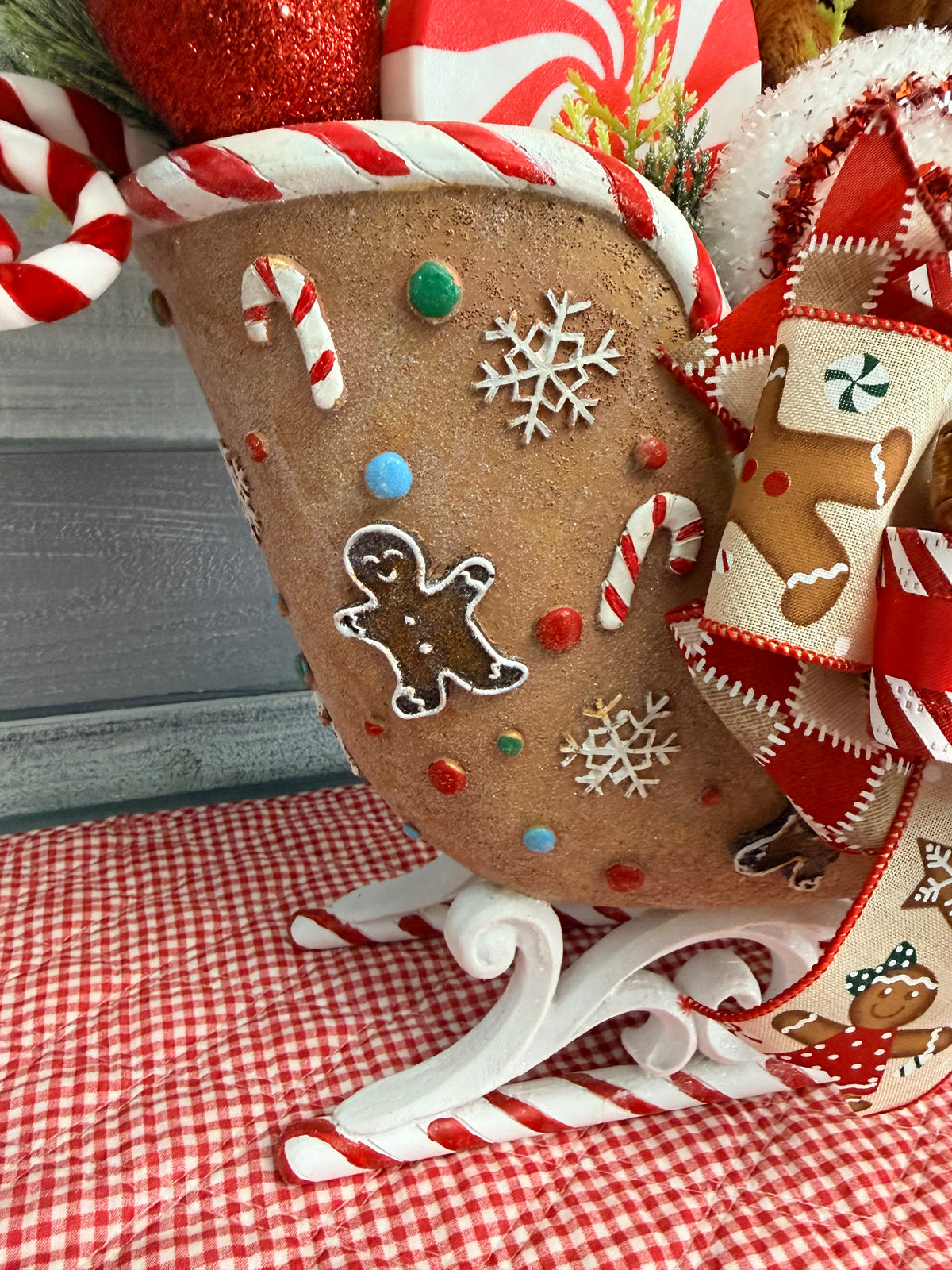 Gingerbread & Peppermint Sleigh Wonderland Floral Arrangement | Holiday Decor