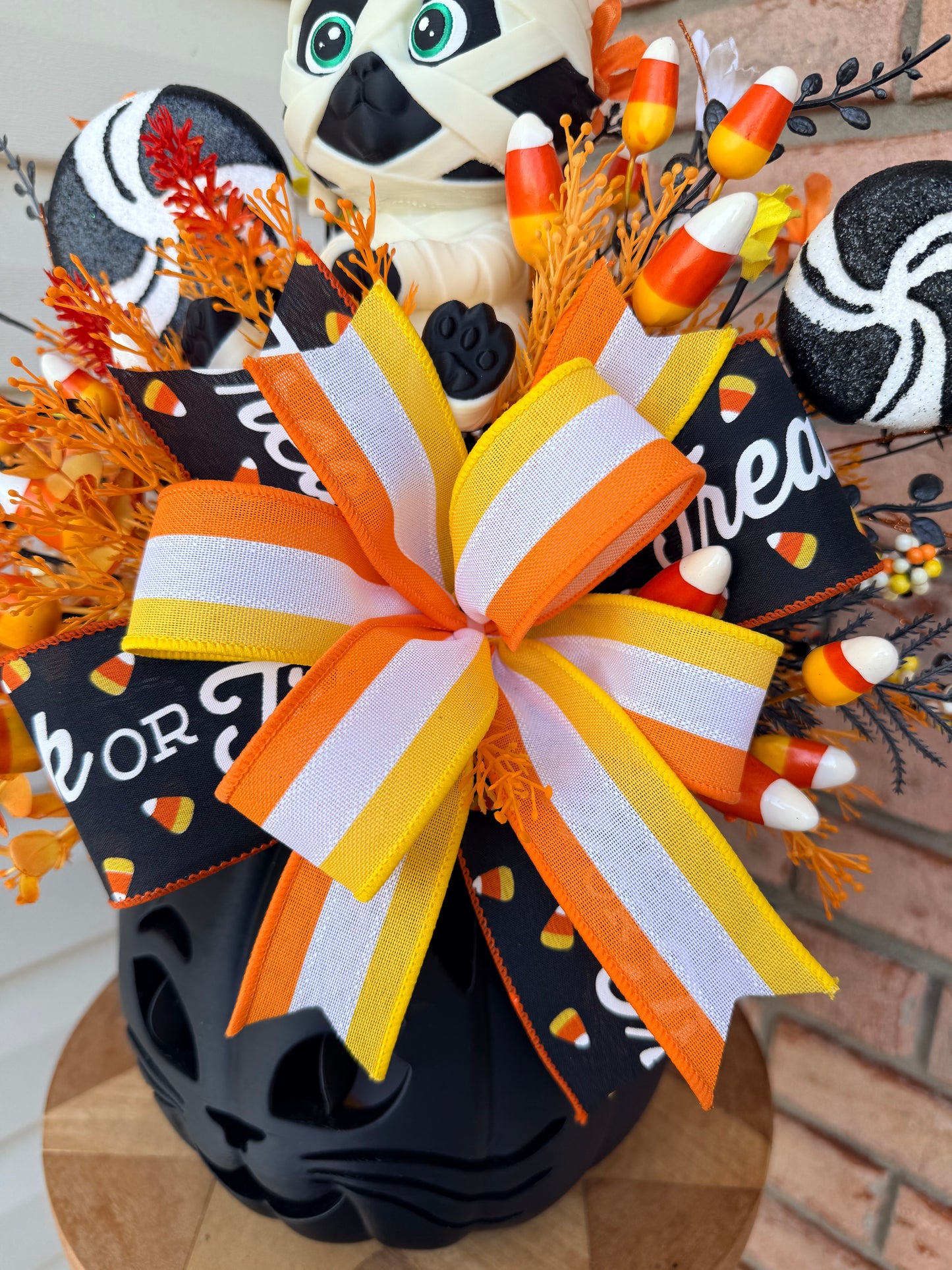 Made To Order- Light-Up 3D Printed Mummy Kitty & Candy Corn Halloween Centerpiece Arrangement