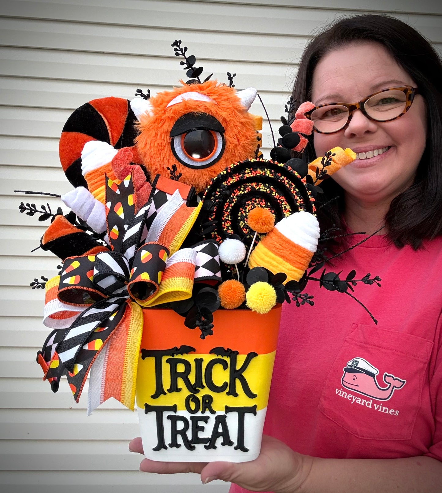 Spooky-Sweet Candy Corn Monster Bucket Arrangement 🎃👻
