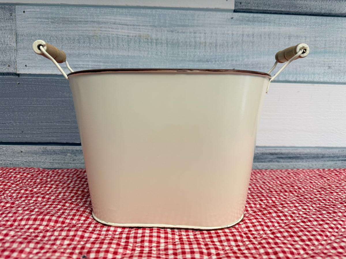 Festive "Gingerbread Bakery" Metal Tin Bucket with Wooden Handle – Holiday Home Decor & Gift Container