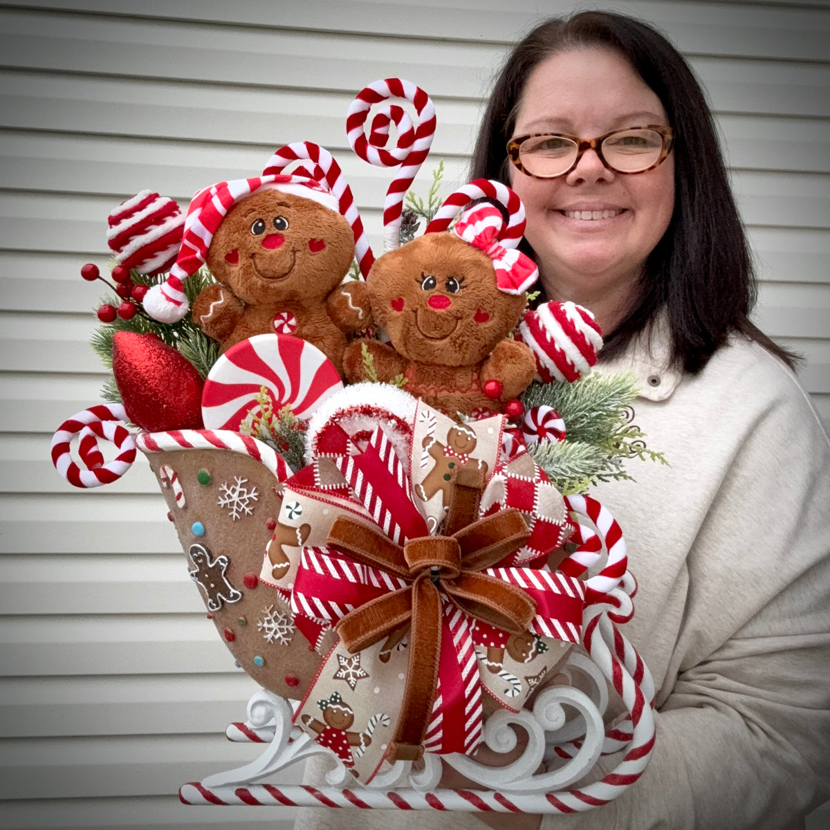 Gingerbread & Peppermint Sleigh Wonderland Floral Arrangement | Holiday Decor