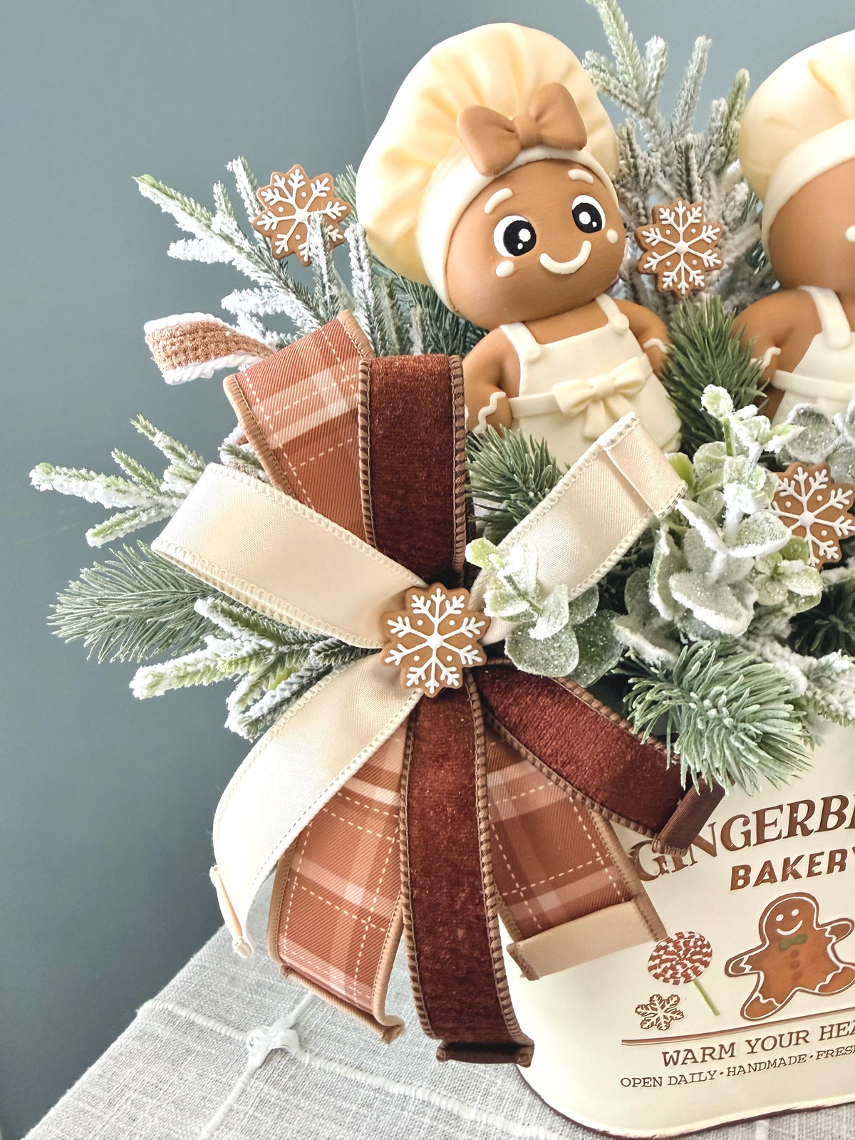 Neutral Gingerbread Bakery Arrangement with Exclusive Chef Duo | Holiday Table Centerpiece