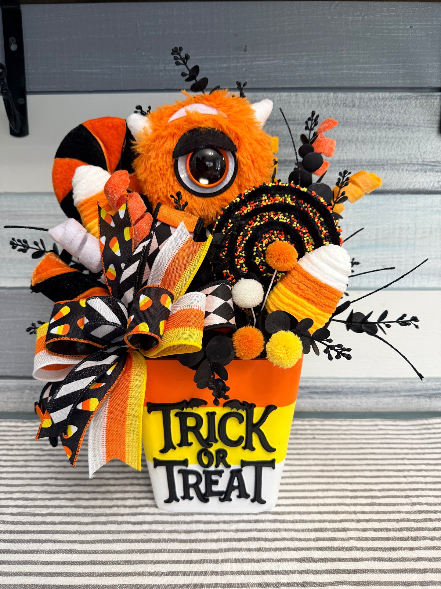 Spooky-Sweet Candy Corn Monster Bucket Arrangement 🎃👻