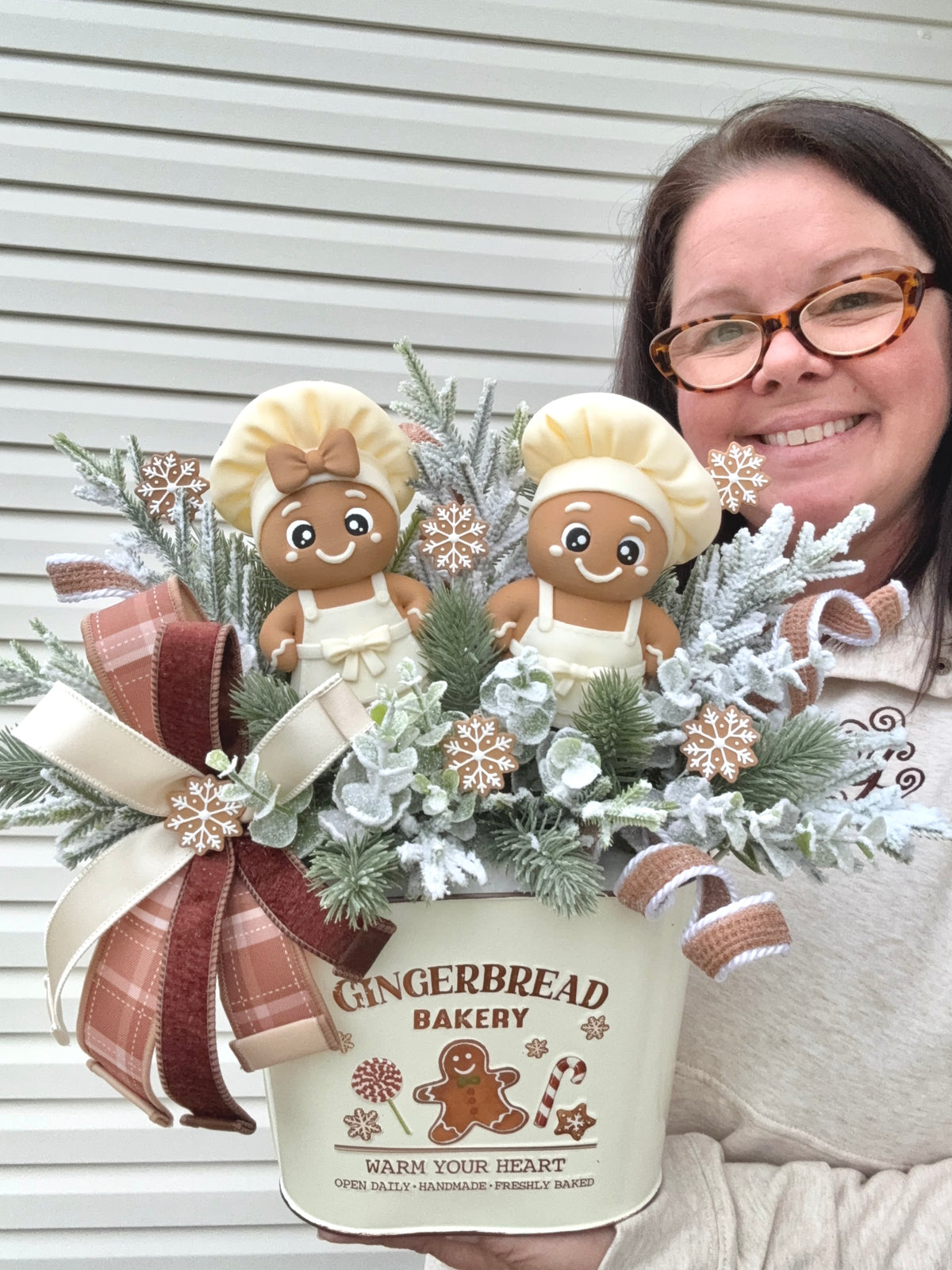 Neutral Gingerbread Bakery Arrangement with Exclusive Chef Duo | Holiday Table Centerpiece