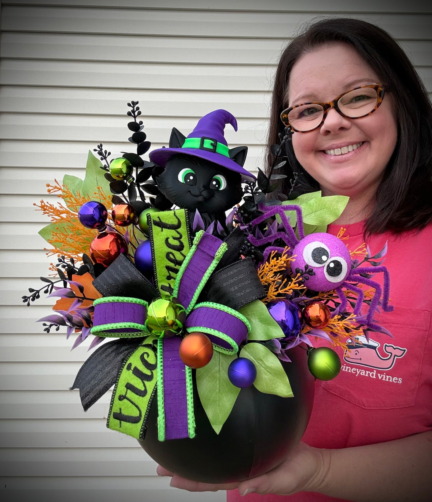 Spooky-Sweet Witch Kitty Cauldron Arrangement 🐈‍⬛🧙‍♀️
