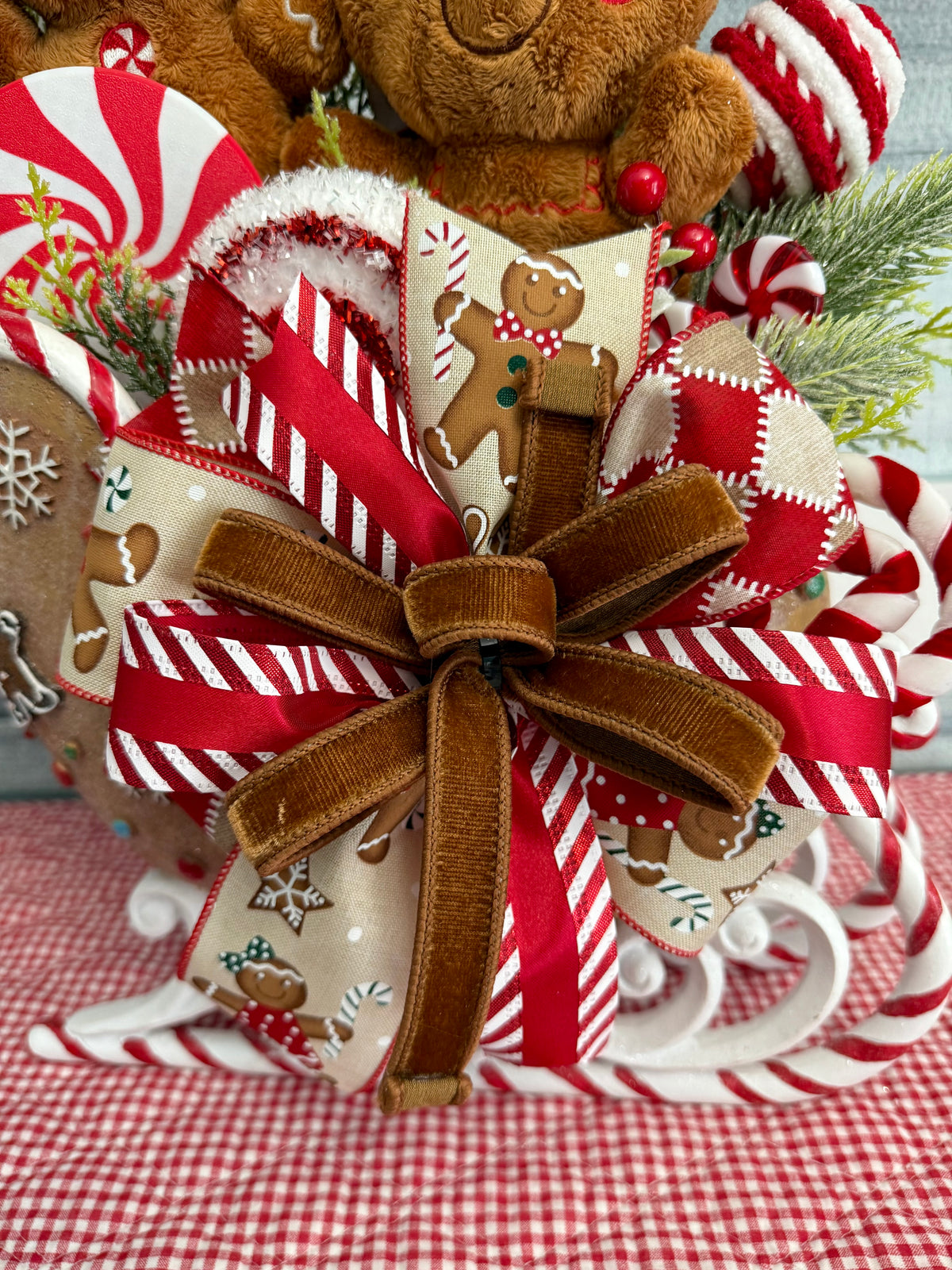 Gingerbread & Peppermint Sleigh Wonderland Floral Arrangement | Holiday Decor