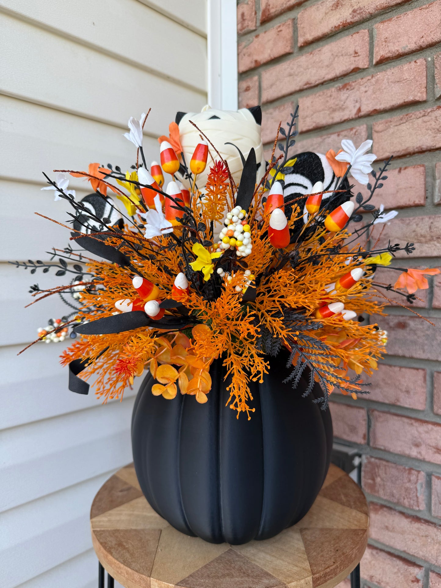 Made To Order- Light-Up 3D Printed Mummy Kitty & Candy Corn Halloween Centerpiece Arrangement