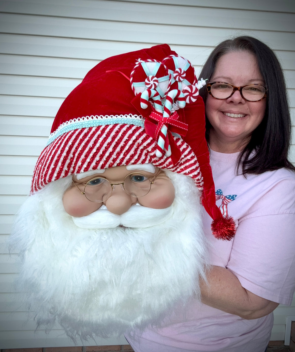 Regency 24" Peppermint Santa Face Wall Decor with Velvet & Candy Accents