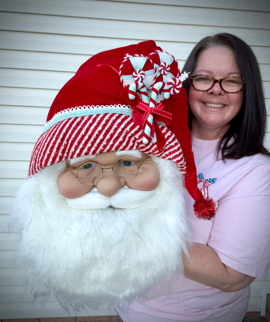 Regency 24" Peppermint Santa Face Wall Decor with Velvet & Candy Accents