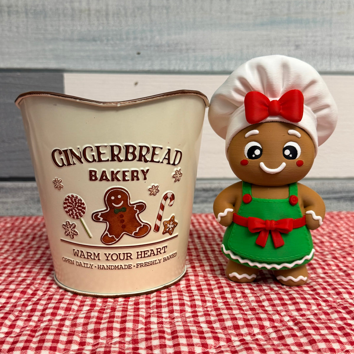 Small- Festive "Gingerbread Bakery" Round Metal Pot – Holiday Planter & Treat Container