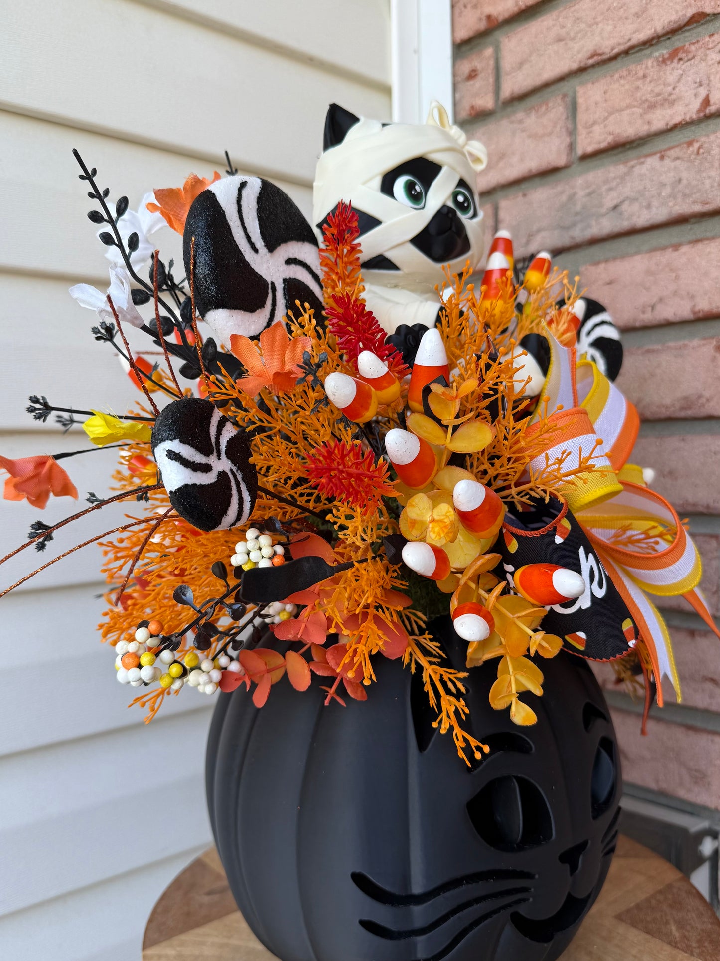Made To Order- Light-Up 3D Printed Mummy Kitty & Candy Corn Halloween Centerpiece Arrangement