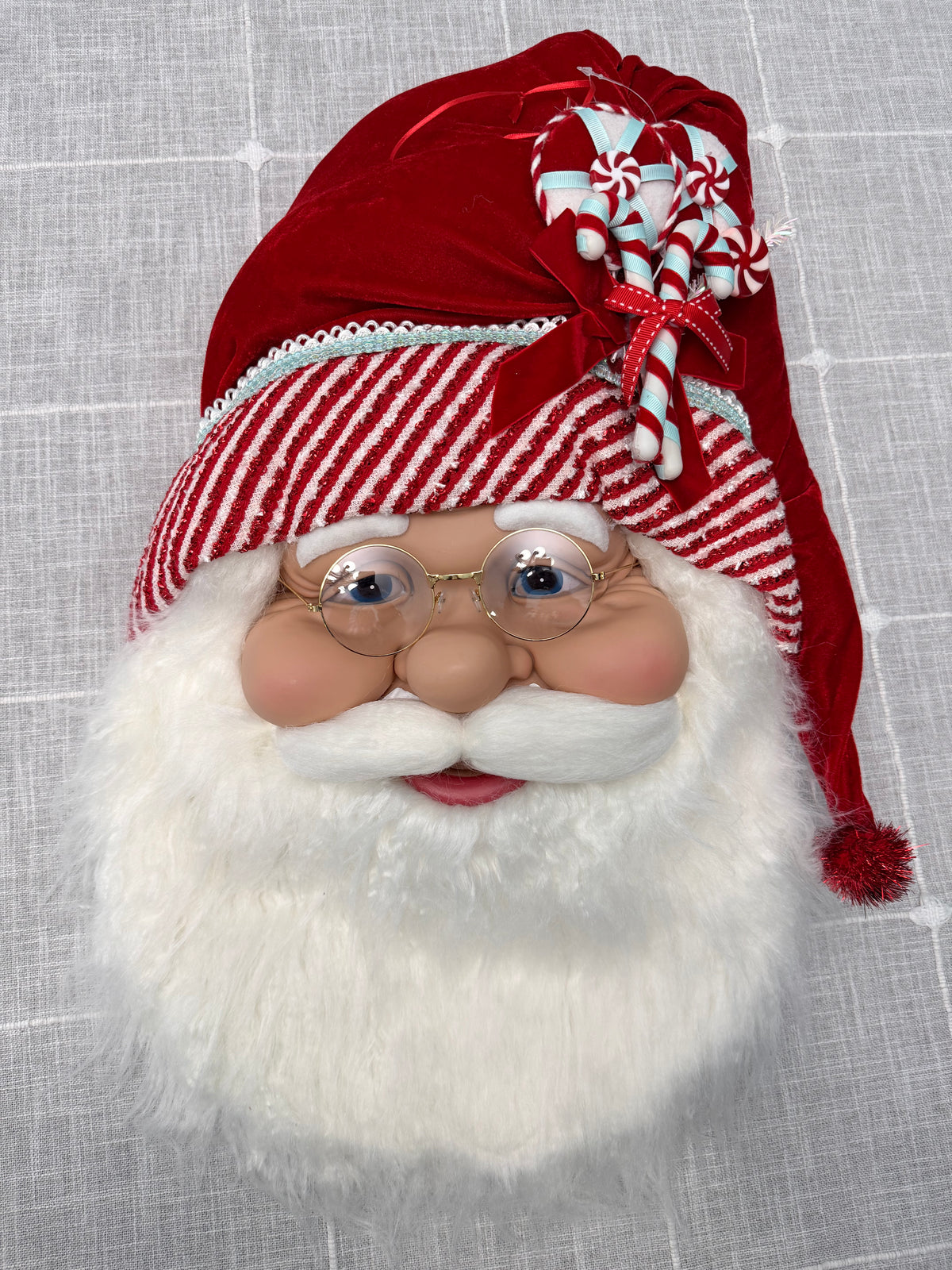 Regency 24" Peppermint Santa Face Wall Decor with Velvet & Candy Accents