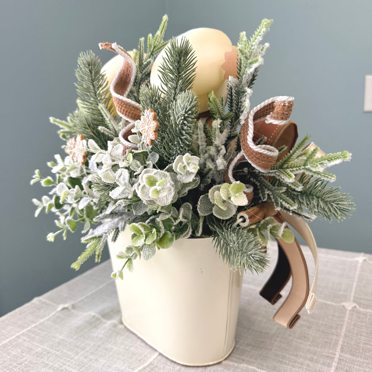 Neutral Gingerbread Bakery Arrangement with Exclusive Chef Duo | Holiday Table Centerpiece