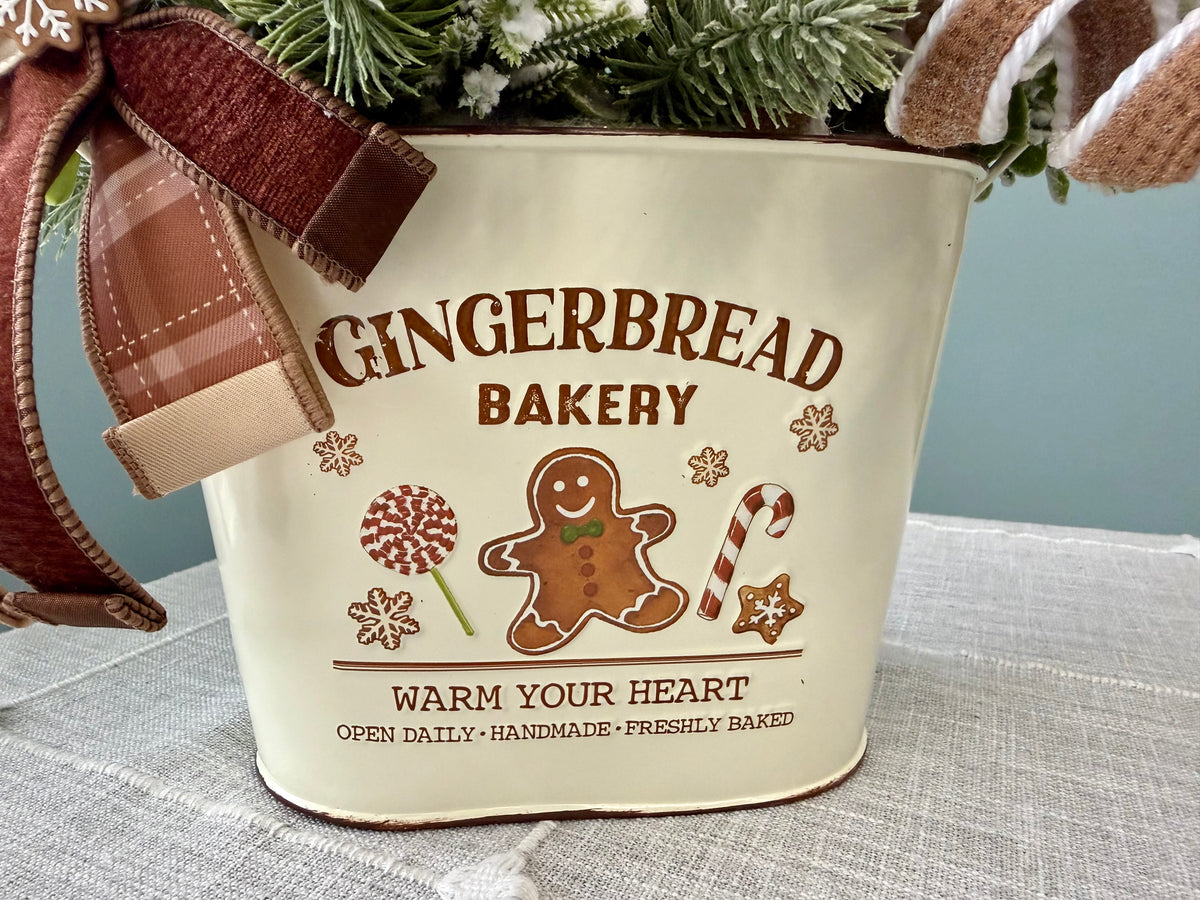 Neutral Gingerbread Bakery Arrangement with Exclusive Chef Duo | Holiday Table Centerpiece