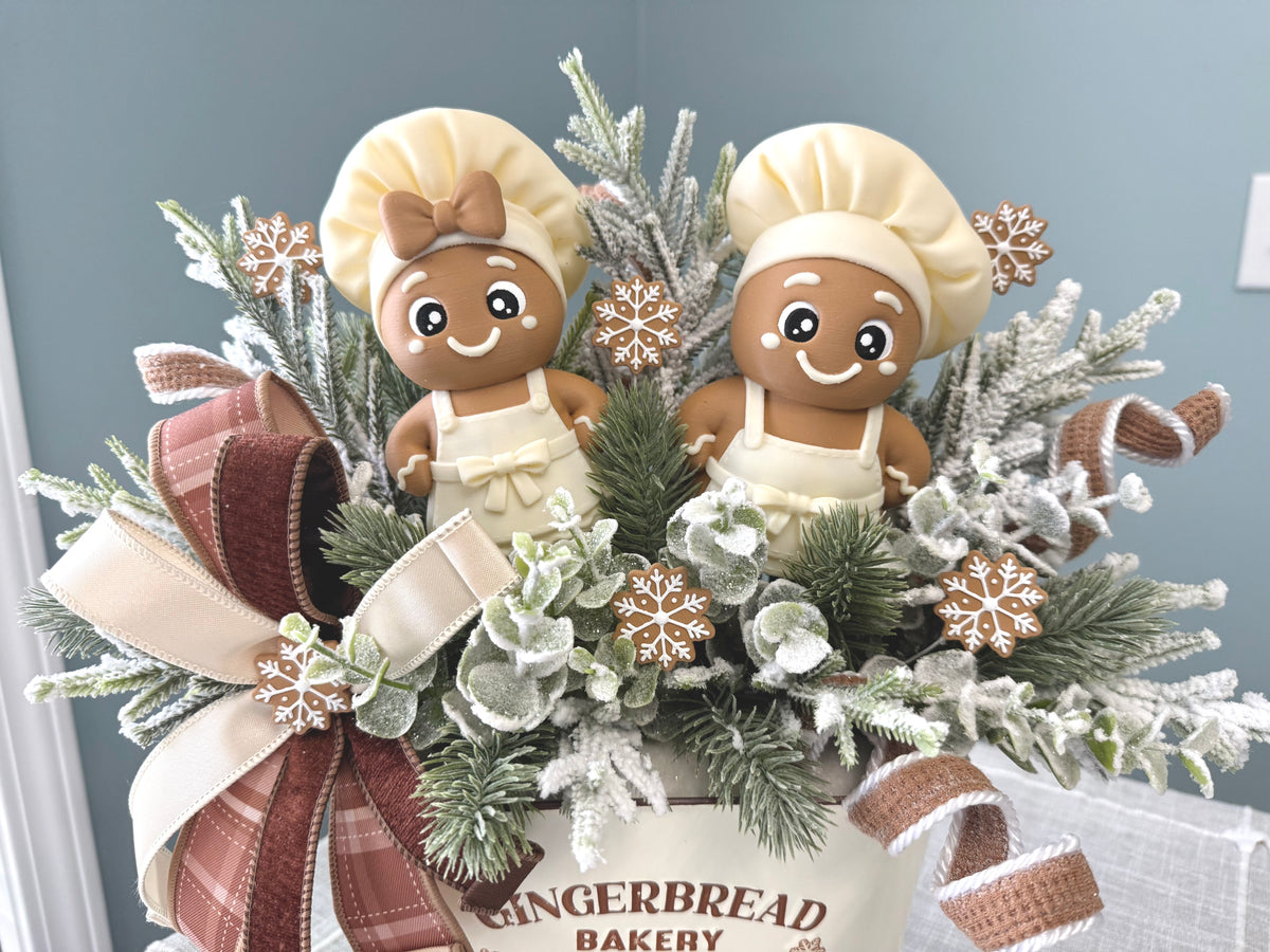 Neutral Gingerbread Bakery Arrangement with Exclusive Chef Duo | Holiday Table Centerpiece