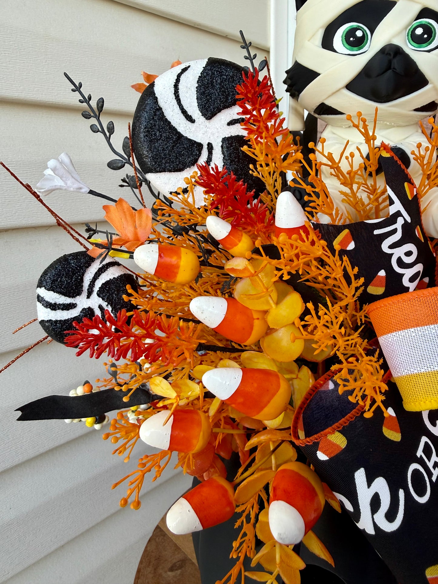 Made To Order- Light-Up 3D Printed Mummy Kitty & Candy Corn Halloween Centerpiece Arrangement