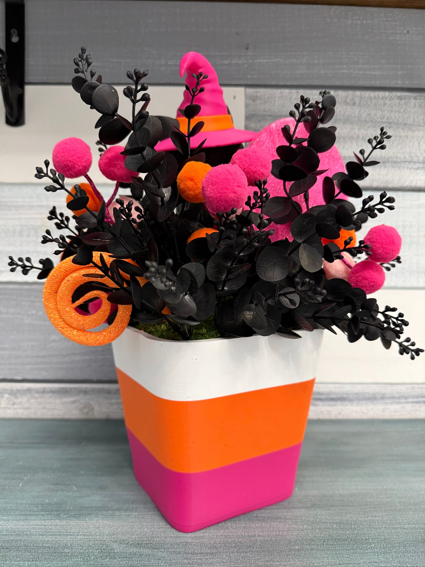 Whimsical "Trick or Treat" Witch Kitten Floral Arrangement – Exclusive Halloween Decor