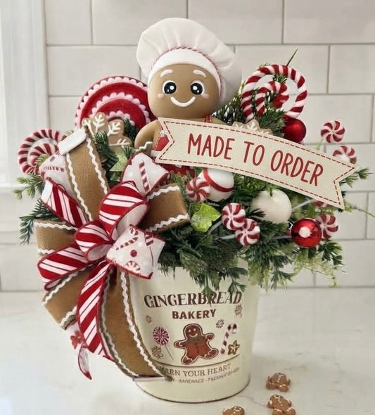 ****Made to Order****   Gingerbread Bakery & Snowflake Winter Floral Arrangement