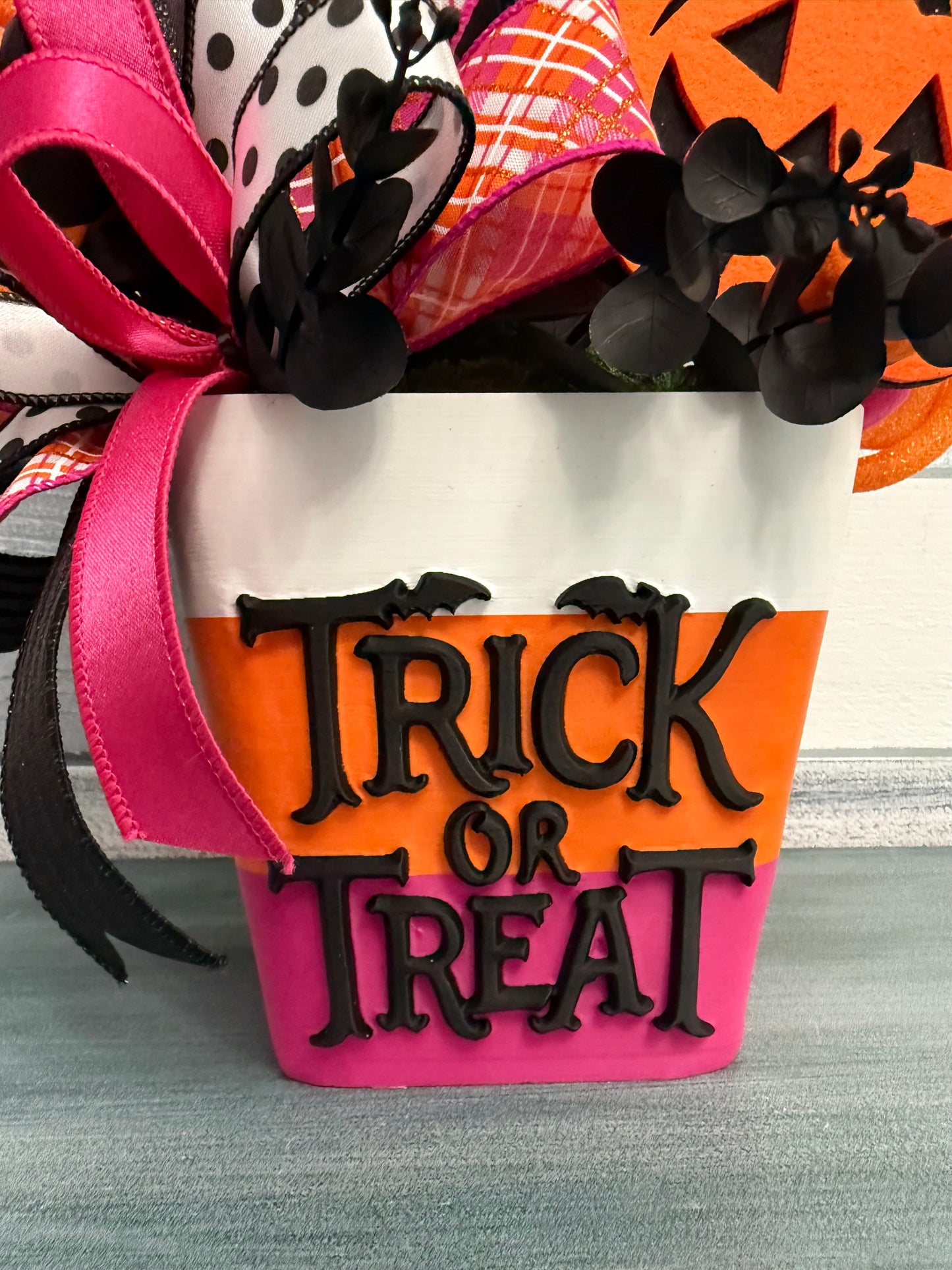 Whimsical "Trick or Treat" Witch Kitten Floral Arrangement – Exclusive Halloween Decor