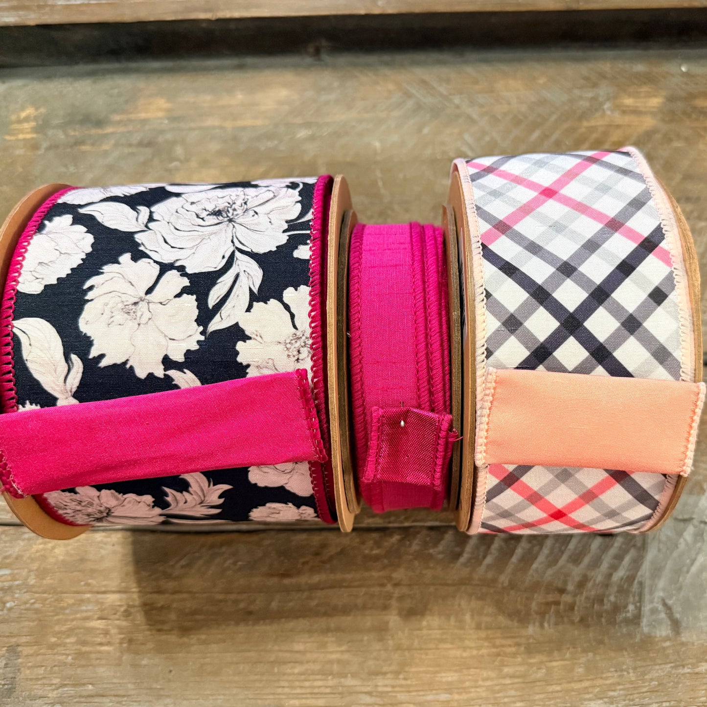 The Parisian Peony Trio- Floral, Plaid & Hot Pink Ribbon Trio
