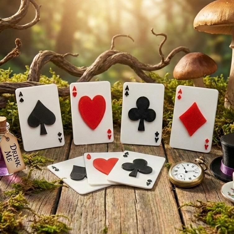 3D Printed Mini Playing Cards Set (4pc) - Alice in Wonderland & Casino Theme - Wreath Attachments & Tray Decor