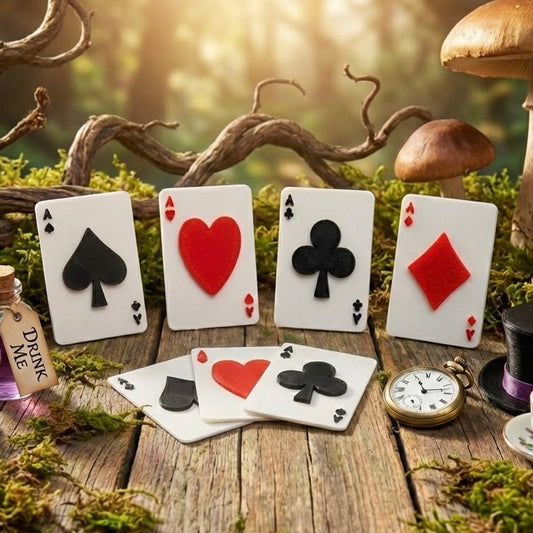 3D Printed Mini Playing Cards Set (4pc) - Alice in Wonderland & Casino Theme - Wreath Attachments & Tray Decor