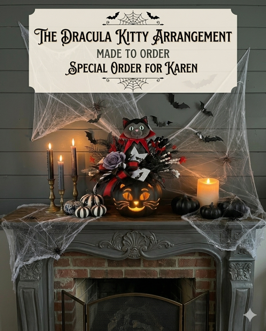 Made to Order for Karen-                     Sweet Halloween Centerpiece with Exclusive Light-Up Kitty Pumpkin & Dracula Cat
