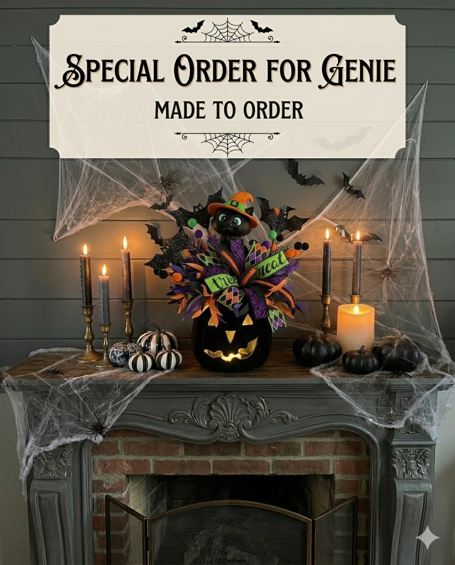 Made To Order for Genie—.          Enchanted Witch Kitty Light-Up Halloween Pumpkin Centerpiece