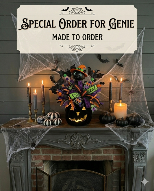 Made To Order for Genie—.          Enchanted Witch Kitty Light-Up Halloween Pumpkin Centerpiece