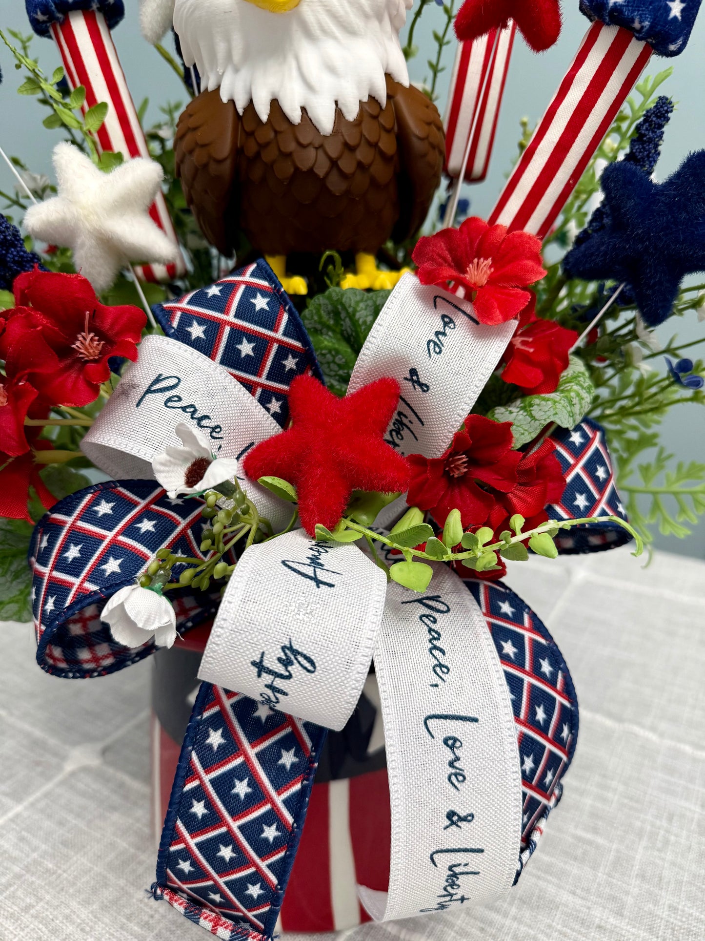 Patriotic Eagle Top Hat Arrangement - Whimsical 4th of July Centerpiece - Red White Blue