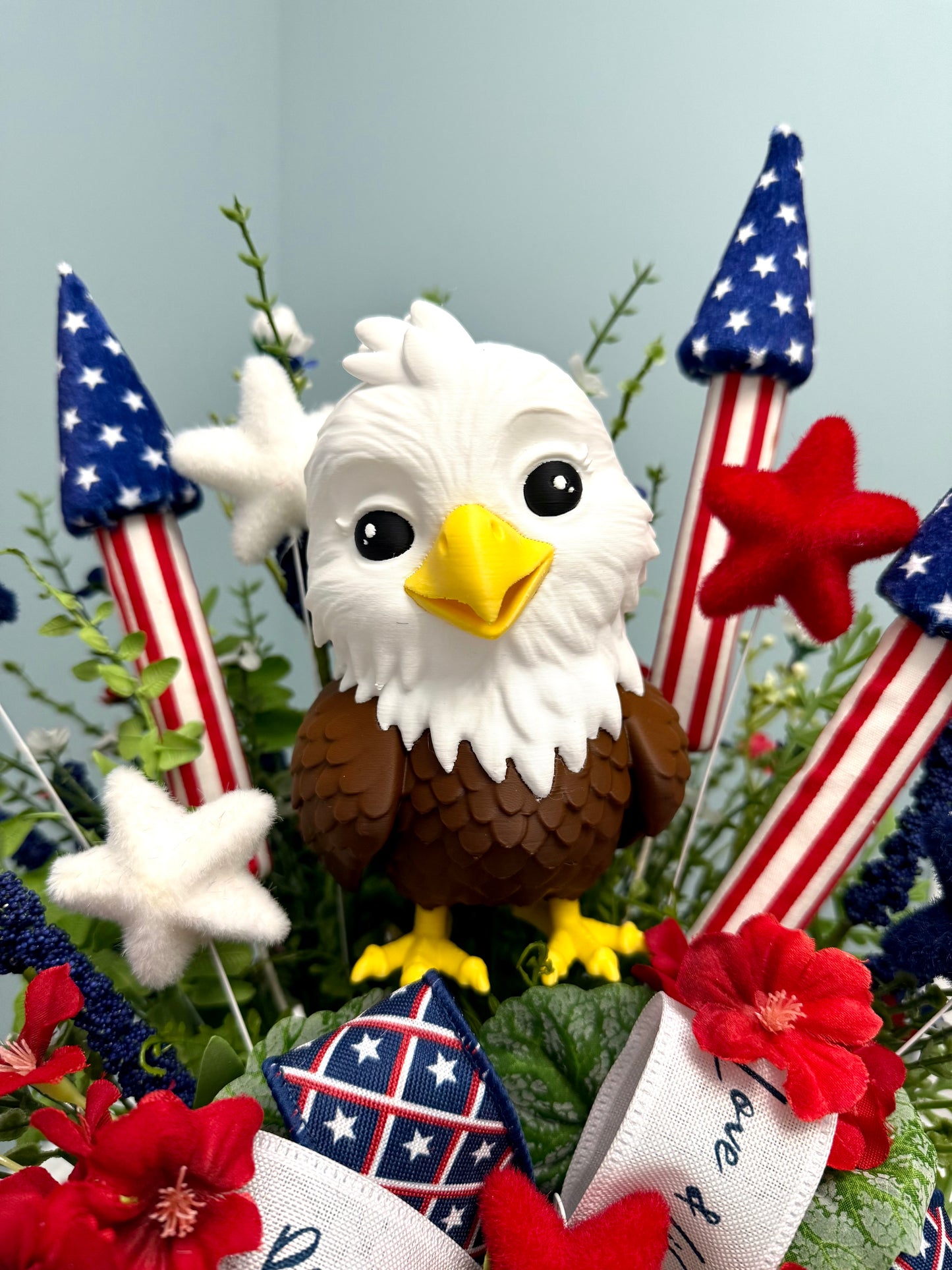 Patriotic Eagle Top Hat Arrangement - Whimsical 4th of July Centerpiece - Red White Blue