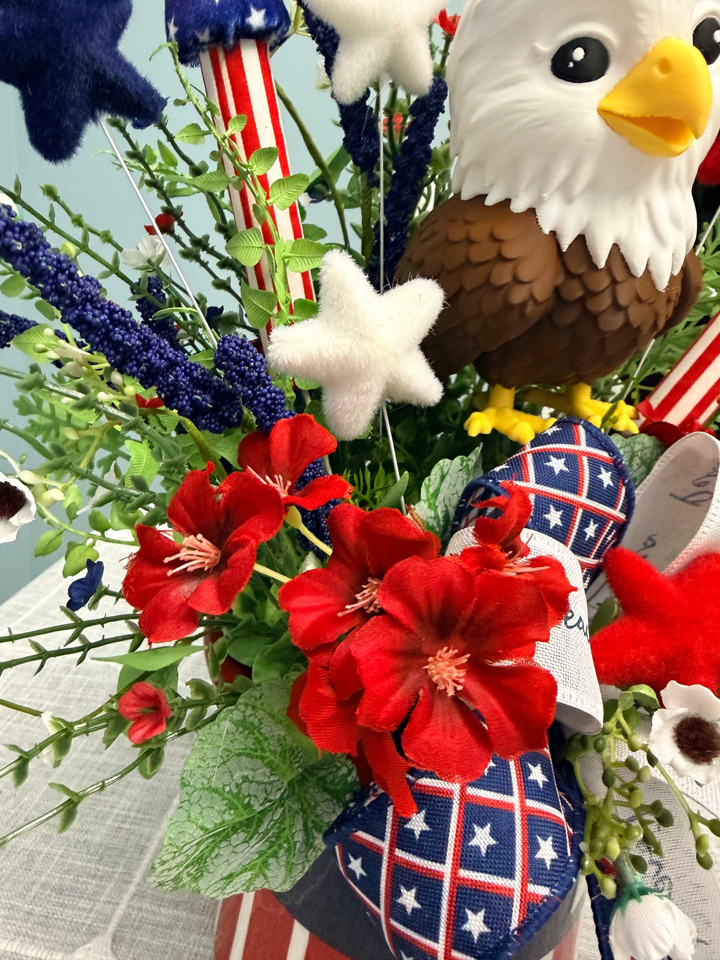 Patriotic Eagle Top Hat Arrangement - Whimsical 4th of July Centerpiece - Red White Blue