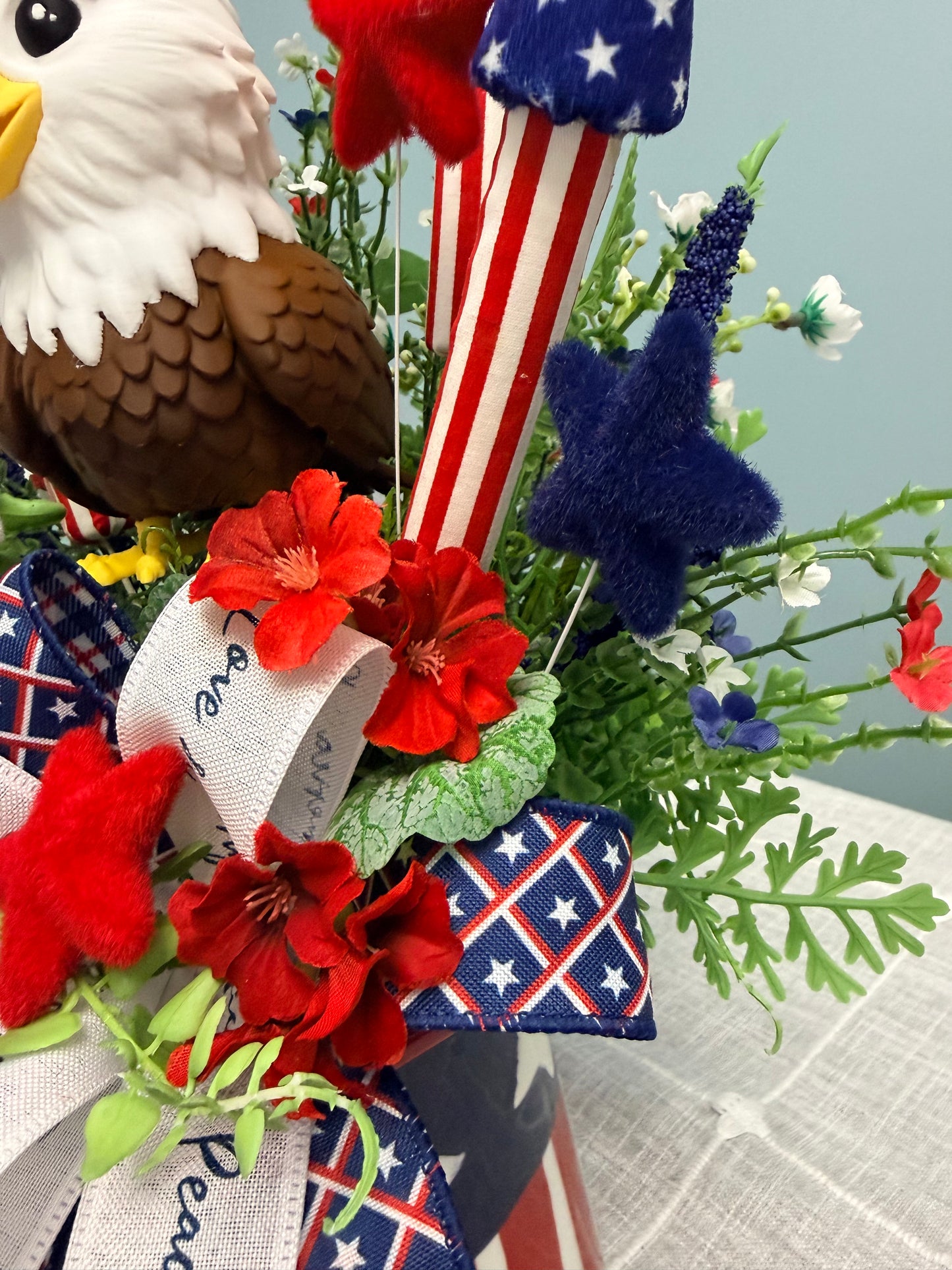 Patriotic Eagle Top Hat Arrangement - Whimsical 4th of July Centerpiece - Red White Blue