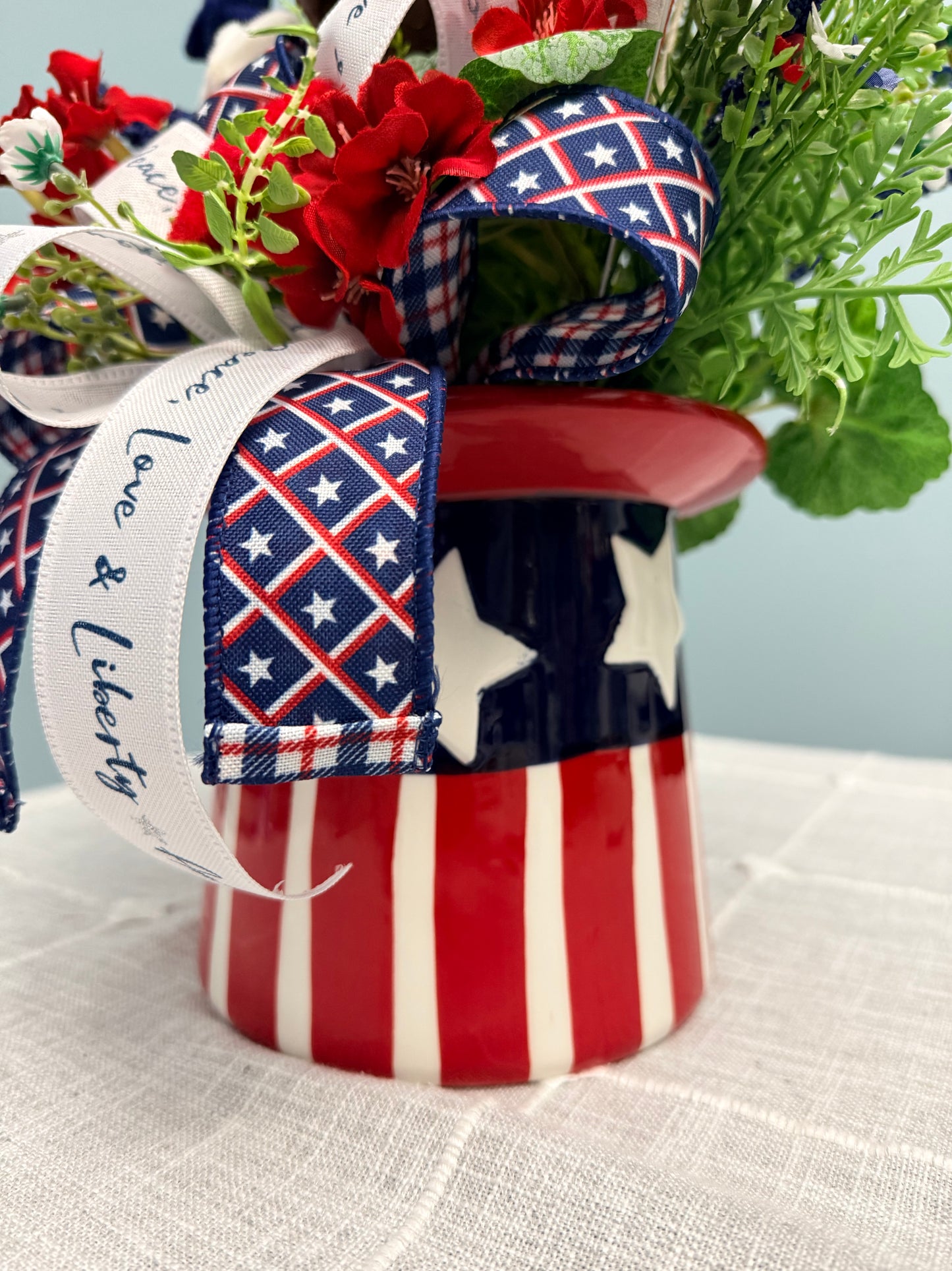Patriotic Eagle Top Hat Arrangement - Whimsical 4th of July Centerpiece - Red White Blue