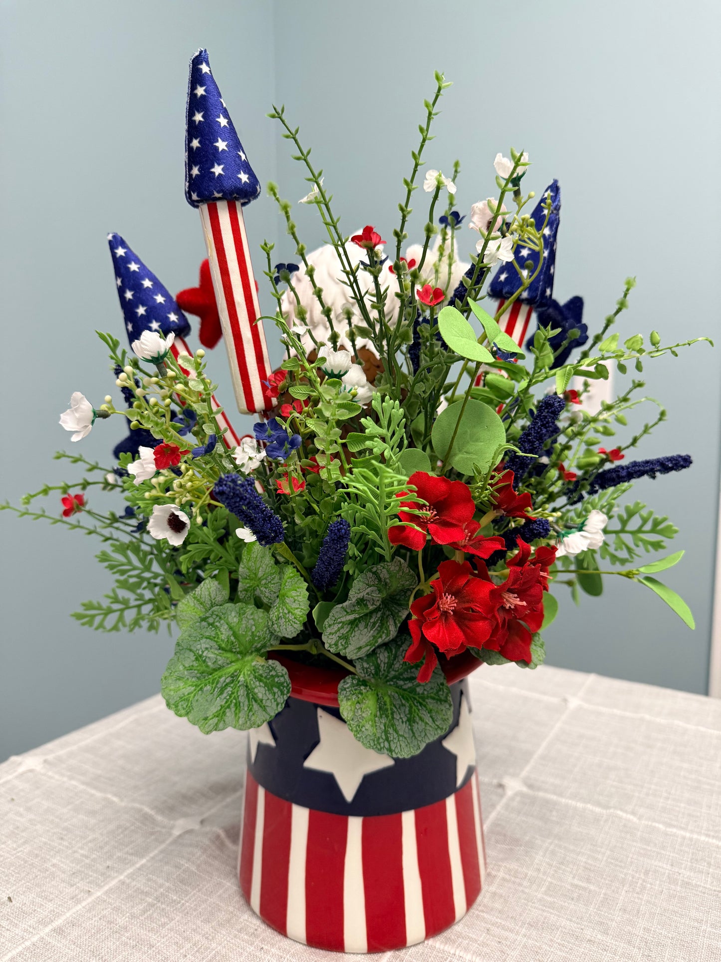 Patriotic Eagle Top Hat Arrangement - Whimsical 4th of July Centerpiece - Red White Blue