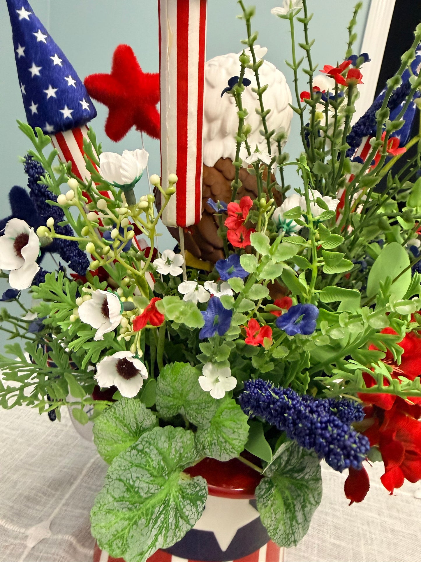 Patriotic Eagle Top Hat Arrangement - Whimsical 4th of July Centerpiece - Red White Blue