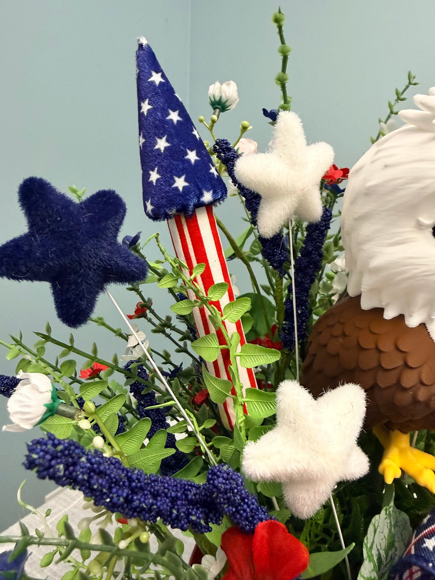 Patriotic Eagle Top Hat Arrangement - Whimsical 4th of July Centerpiece - Red White Blue