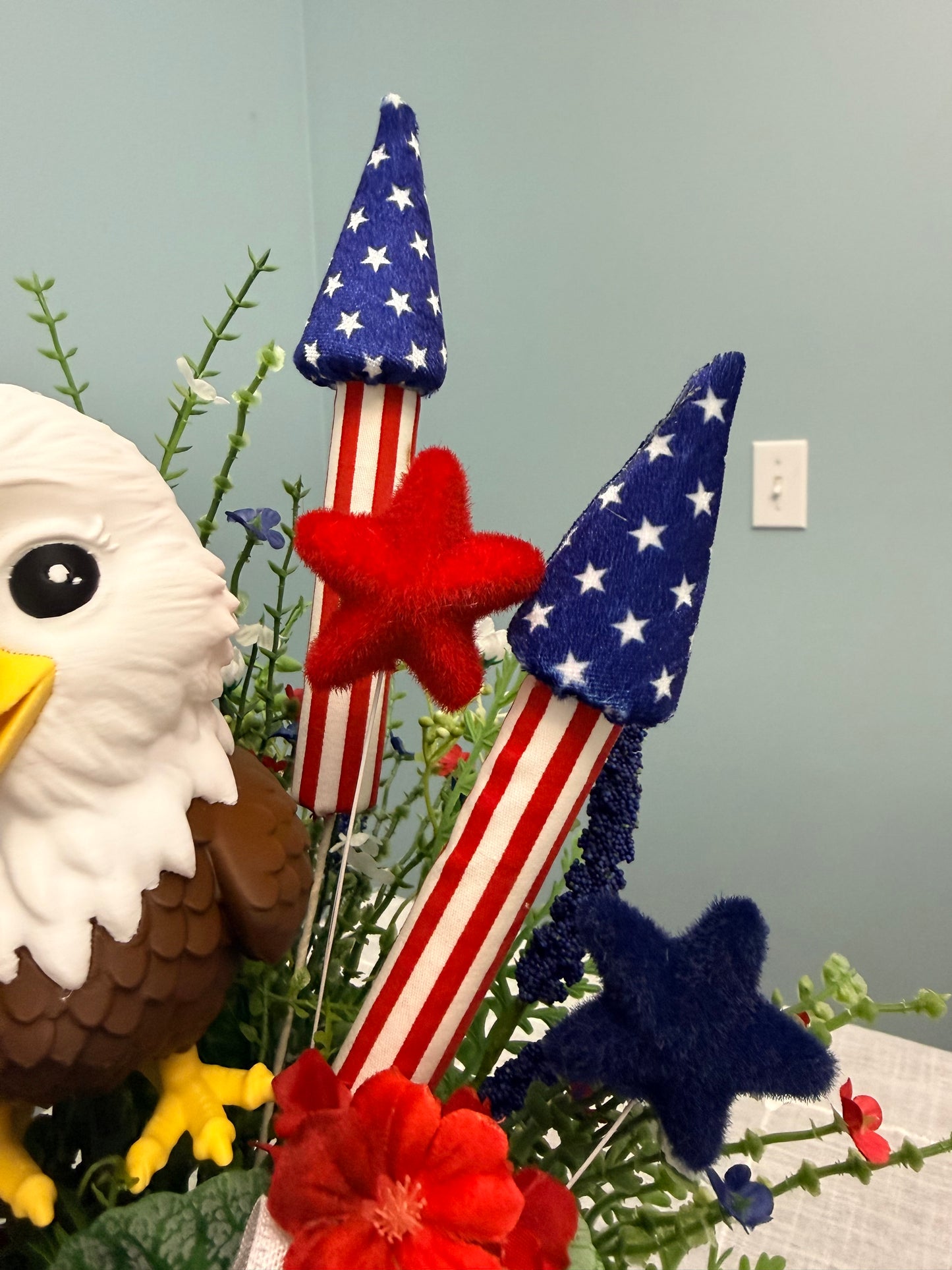 Patriotic Eagle Top Hat Arrangement - Whimsical 4th of July Centerpiece - Red White Blue