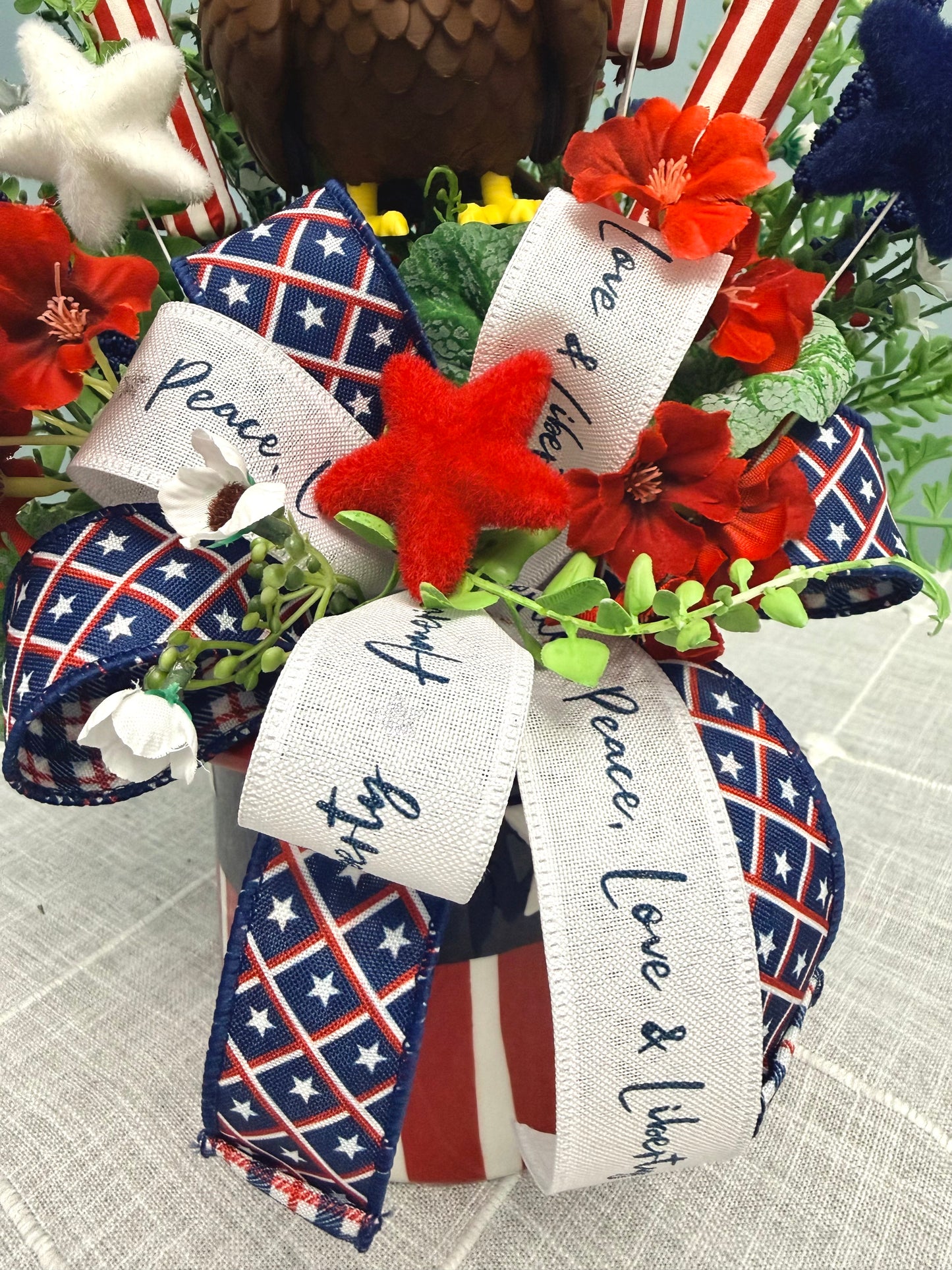 Patriotic Eagle Top Hat Arrangement - Whimsical 4th of July Centerpiece - Red White Blue