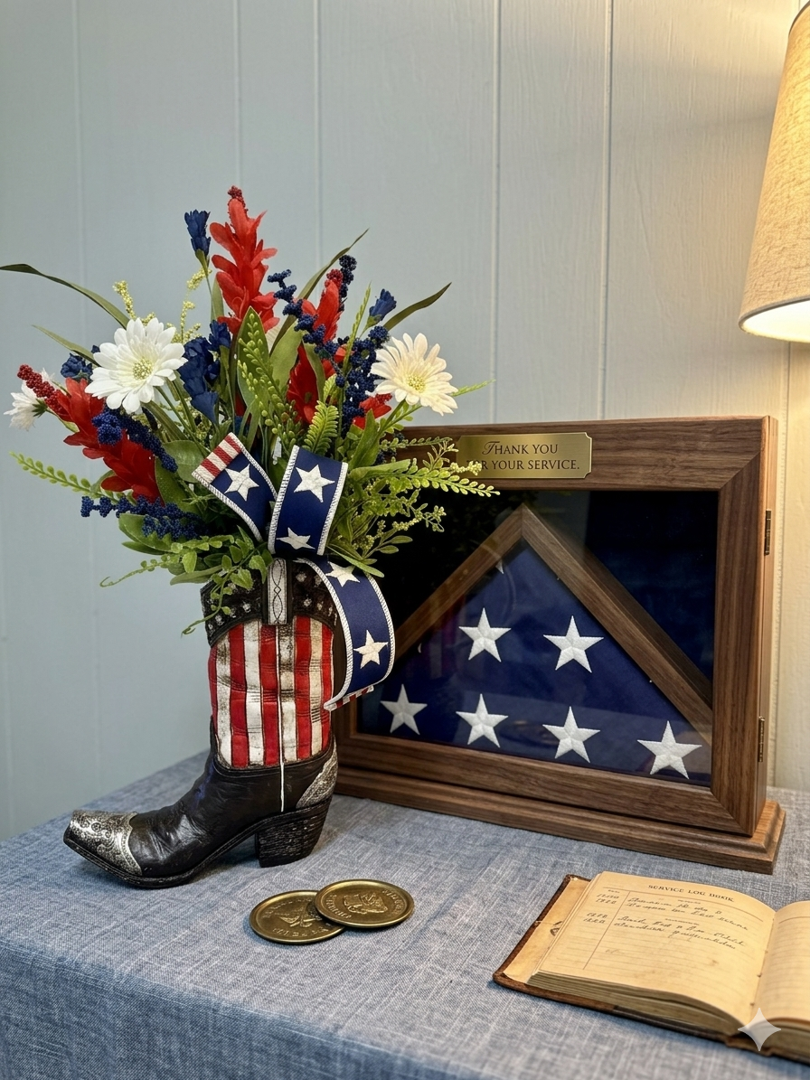 Patriotic Stars & Stripes Cowboy Boot Resin Vase
