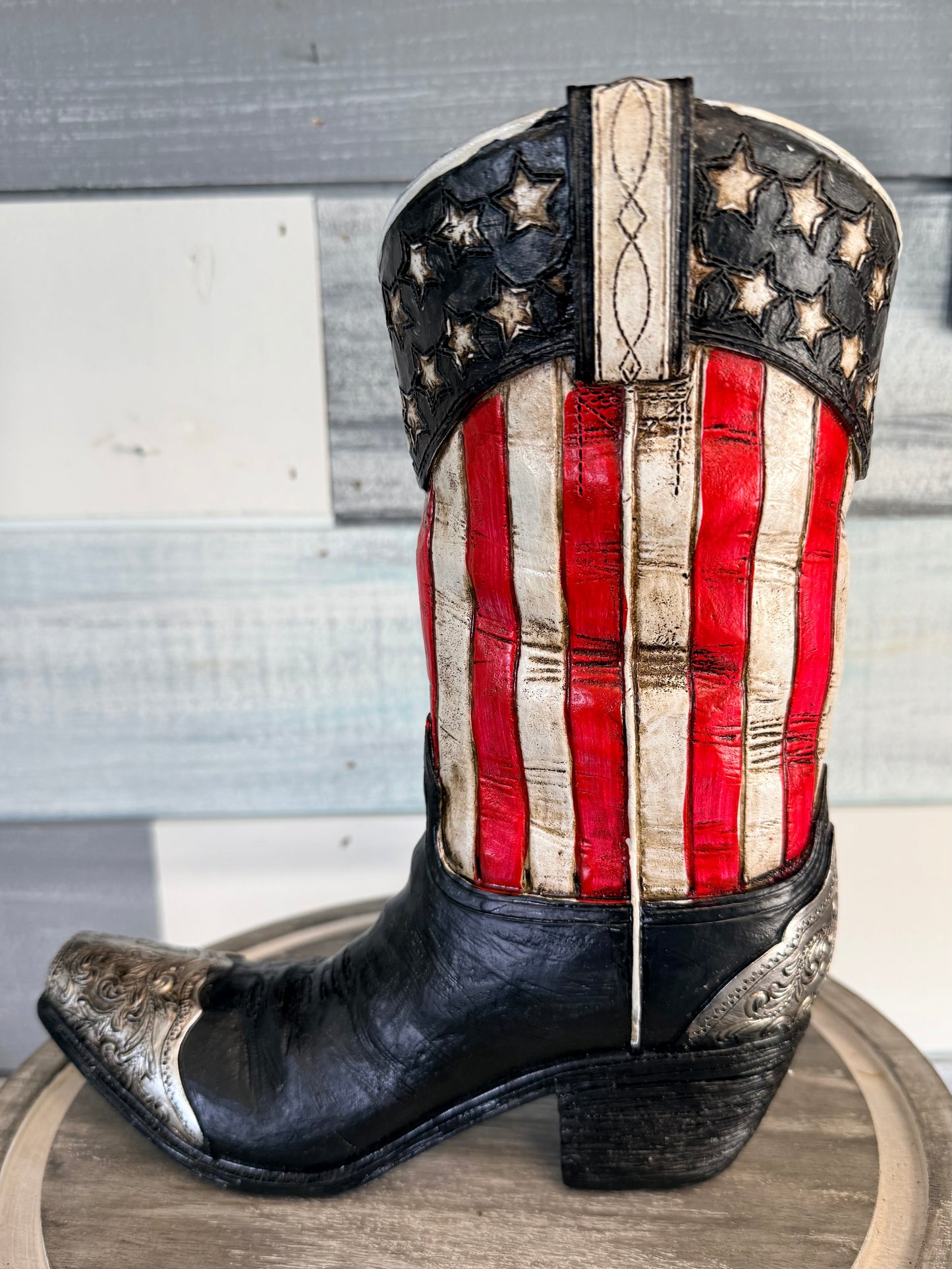 Patriotic Stars & Stripes Cowboy Boot Resin Vase