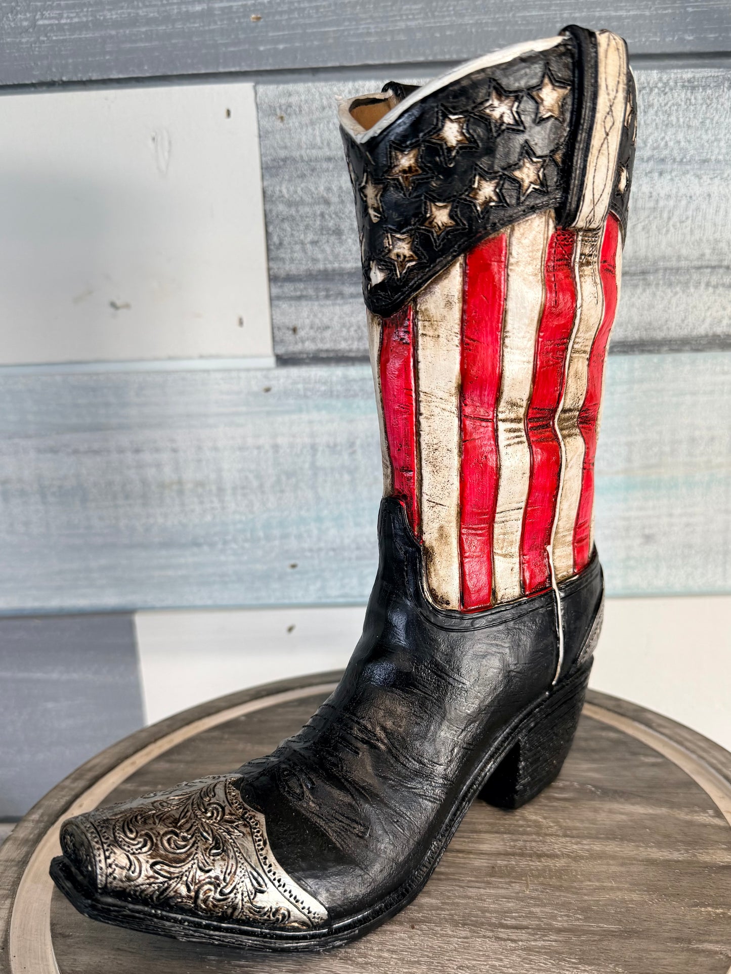 Patriotic Stars & Stripes Cowboy Boot Resin Vase