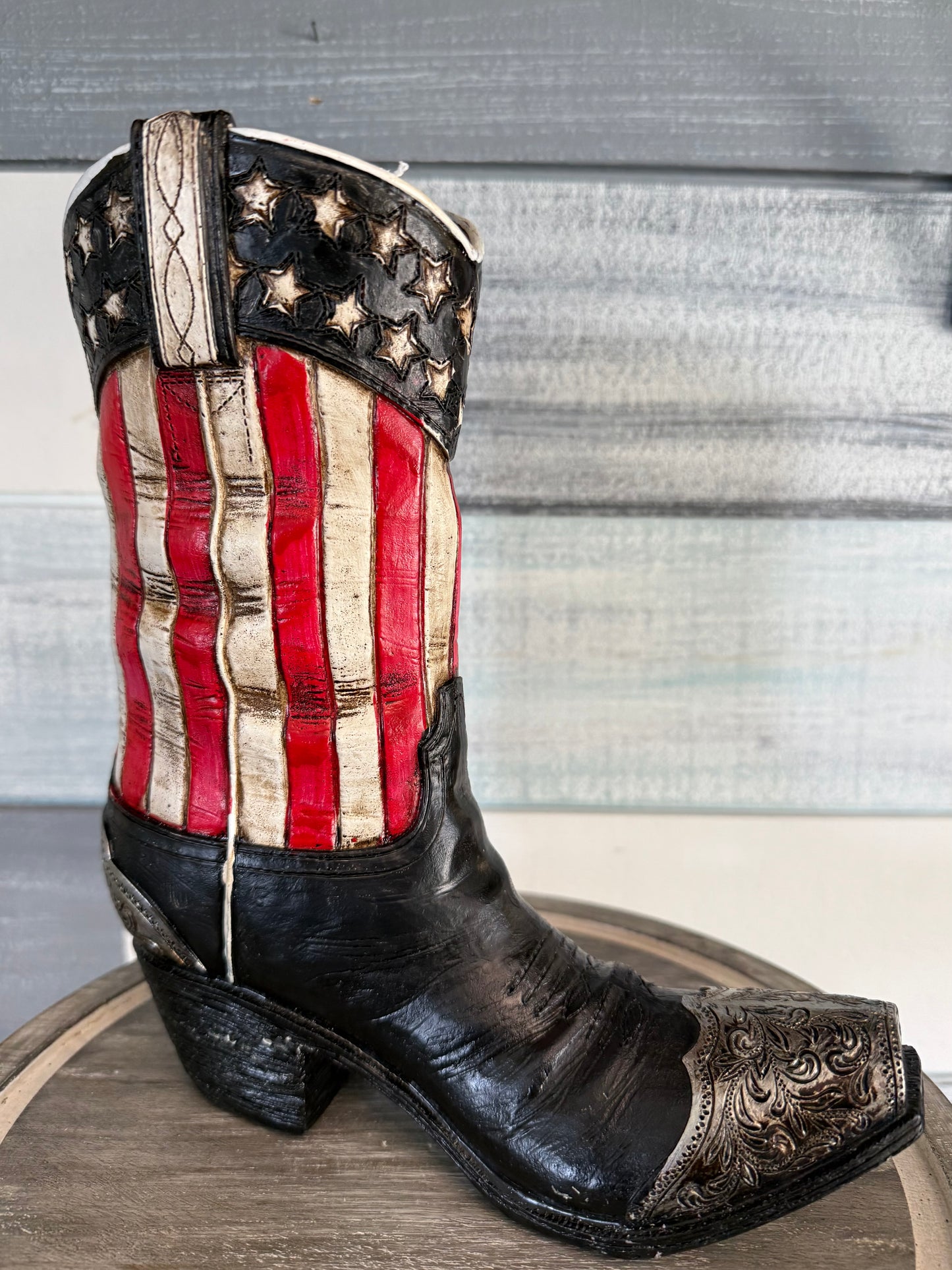 Patriotic Stars & Stripes Cowboy Boot Resin Vase